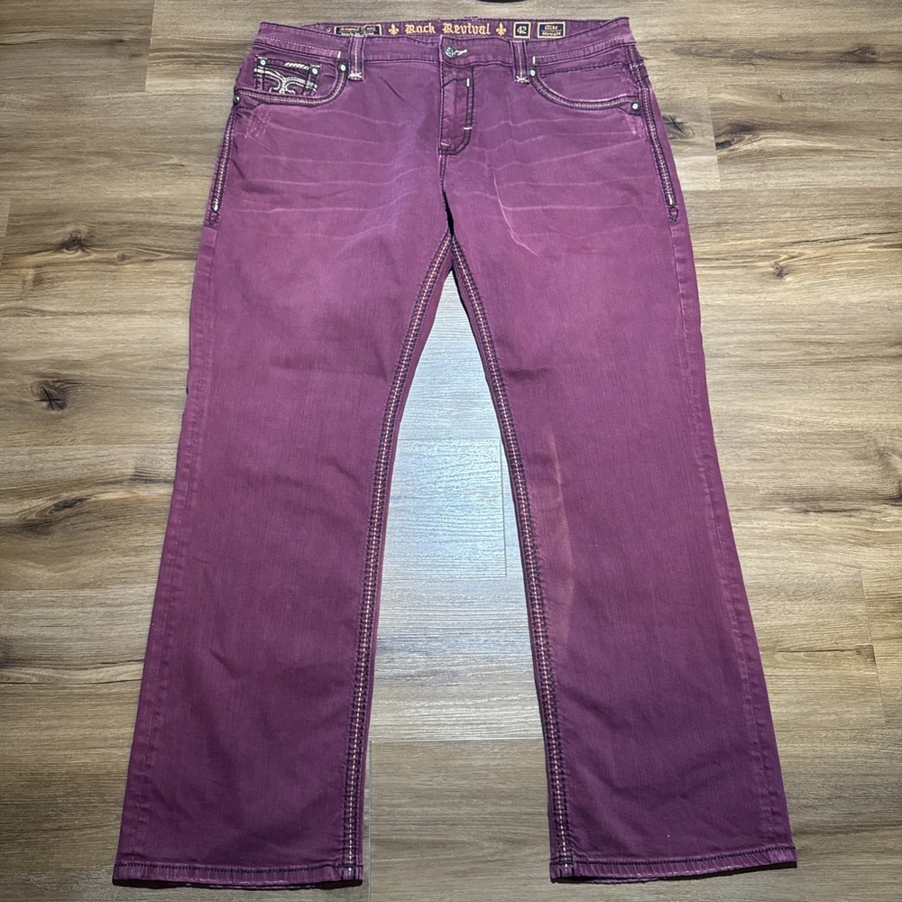 Rock Revival Straight Relaxed Mike‎ Pink Magenta Burgundy Men's 42 x 34